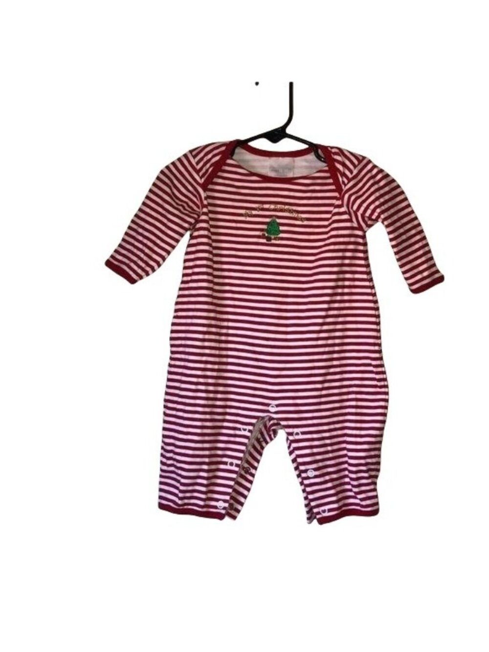 Babys First Christmas Red & White Striped Romper 0-6 Mos Miniclasix 100% Cotton